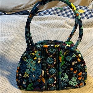 Vera Bradley Black Floral Quilted Tote with Blue & Teal Flowers